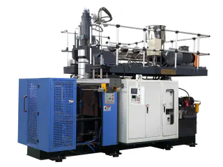 Blow molding machine producing plastic bottles